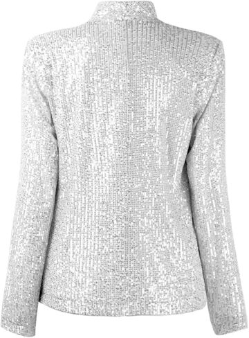 utcoco Women Sequin Blazer Casual Long Sleeve Open Front Sparkle Blazer Jacket (Small, Silver) in Kuwait