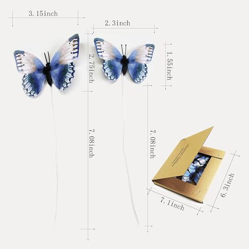 naudassods 12 حزمة زينة الفراشة، DIY 3D فراشة حصص ديكور، 2 أحجام من زخرفة الفراشة للمنزل وهمية زهرة الزهور لوازم الشاي حفل زفاف عيد الفصح عيد الميلاد الربيع الخريف. (الأزرق 1) in Kuwait