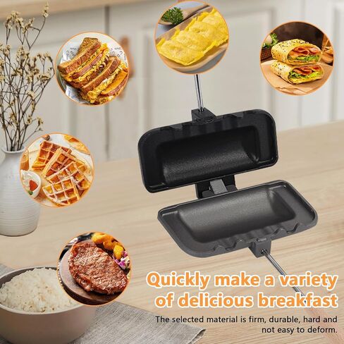 Qivine Breakfast Sandwich Maker, Double-Side Hot Dog Toaster, Nonstick Sandwich Baking Pan Hot Dog Bun Pan, Hot Campfire Sandwich Maker With Removable Handle for Breakfast Pancakes, Toast, Omelets in Saudi Arabia
