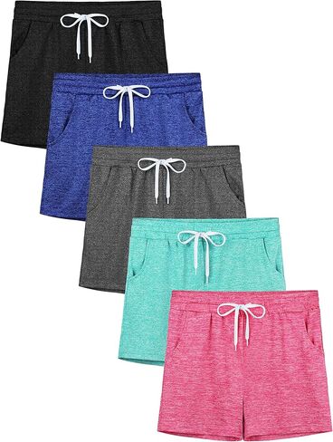 Resinta 5 Packs Youth Girls Athletic Shorts with Drawstring Pockets Girls Soccer Running Shorts for Yoga Workout Dance in Saudi Arabia