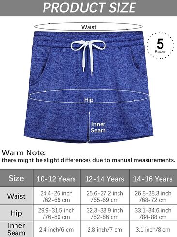 Resinta 5 Packs Youth Girls Athletic Shorts with Drawstring Pockets Girls Soccer Running Shorts for Yoga Workout Dance in Saudi Arabia