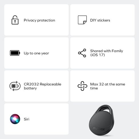 Momax Tracker Electronics Key Finder Luggage Tracker Smart Tag for Key, Backpack, Wallet, Pets Works with Apple Find My (iOS Only) and Global Search Range Include DIY Personalized Stickers in Saudi Arabia