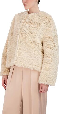 BCBGMAXAZRIA Women's Relaxed Faux Fur Jacket Long Sleeve Crew Neck Coat in Saudi Arabia