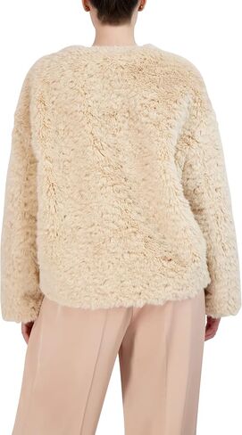BCBGMAXAZRIA Women's Relaxed Faux Fur Jacket Long Sleeve Crew Neck Coat in Saudi Arabia