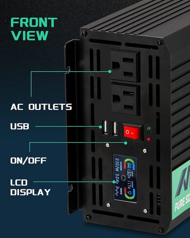 عاكس موجة جيبية نقية 1000 واط من Mxmoonfree 12 فولت تيار مستمر إلى 110/120 فولت تيار متردد مع جهاز تحكم عن بعد، شاشة LCD، 2 منفذ USB، 2 منافذ تيار متردد لنظام RV خارج الشبكة للسيارة الشمسية، معتمد من لجنة الاتصالات الفيدرالية (FCC) ROHS in Kuwait
