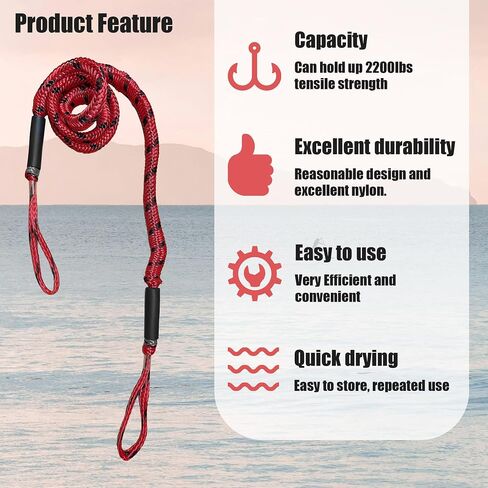 7FT Boat Bungee Dock Line,Mooring Rope,Marine Anchor Line Boat Supplies Accessory for Docking Pontoon Boat,Seadoo,Bass Boat,Jet Ski,Kayak,Watercraft,Yamaha WaveRunner,Dinghy,Fishing Boat (Black) in Saudi Arabia
