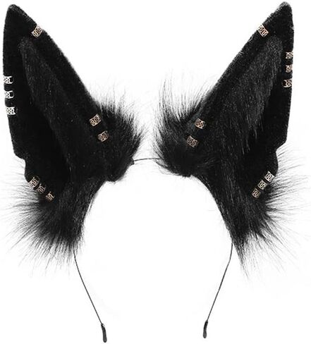 Furry Wolf Ears Headband Animal Cosplay Headwear Fox Ears Hair Hoop Halloween Party Headpiece in Saudi Arabia
