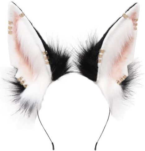 Furry Wolf Ears Headband Animal Cosplay Headwear Fox Ears Hair Hoop Halloween Party Headpiece in Saudi Arabia