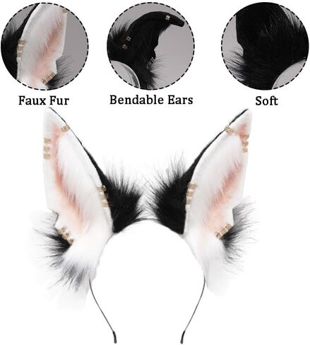 Furry Wolf Ears Headband Animal Cosplay Headwear Fox Ears Hair Hoop Halloween Party Headpiece in Saudi Arabia