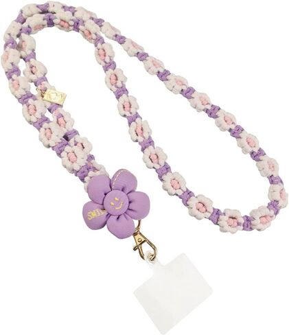 حبل للهاتف الخلوي من Boho Macrame مضفر على شكل زهور الأقحوان، حبل هاتف عالمي مصنوع يدويًا مع علامة تبويب حبل in Kuwait