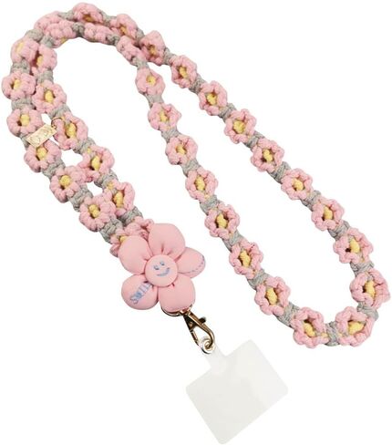 حبل للهاتف الخلوي من Boho Macrame مضفر على شكل زهور الأقحوان، حبل هاتف عالمي مصنوع يدويًا مع علامة تبويب حبل in Kuwait