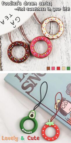 Innoc الحبل الاصبع حزام حلقة حزام 5 قطع الهاتف الحبل قبضة حامل لطيف الكعك سيليكون صغير قصير الحبل للهاتف/USB/MP3/مفتاح/سلسلة مفاتيح السيارة in Kuwait