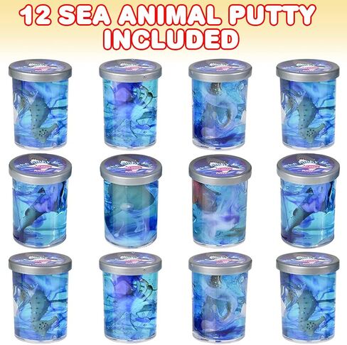 ArtCreativity Sea Animal Putty Tubs, Set of 12, Containers of Fun Slime with Aquatic Toys Inside, Fidgeting Toys for Kids and Adults, Sensory Toys for Autism, Squeeze Toys for Children in Saudi Arabia