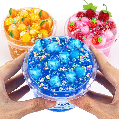 pepape Big Slime Kit, Orange Mango Clear Slime Bucket, Glimmer Crunchy Slime Include 8 Packs of Slime Add-ins, Party Favors for Kids, Stress Relief Toy for Girls and Boys Ages 8-12 in Saudi Arabia