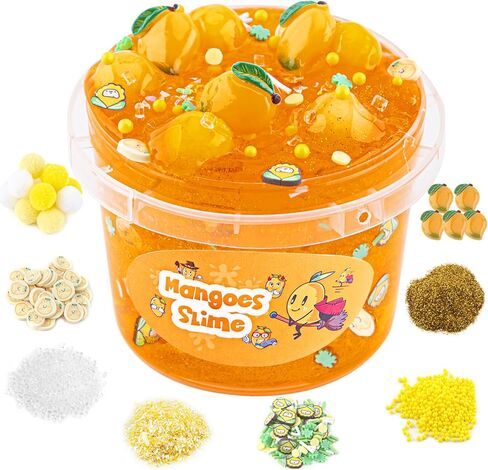 pepape Big Slime Kit, Orange Mango Clear Slime Bucket, Glimmer Crunchy Slime Include 8 Packs of Slime Add-ins, Party Favors for Kids, Stress Relief Toy for Girls and Boys Ages 8-12 in Saudi Arabia