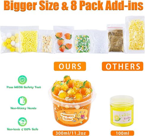 pepape Big Slime Kit, Orange Mango Clear Slime Bucket, Glimmer Crunchy Slime Include 8 Packs of Slime Add-ins, Party Favors for Kids, Stress Relief Toy for Girls and Boys Ages 8-12 in Saudi Arabia