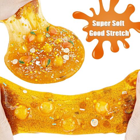 pepape Big Slime Kit, Orange Mango Clear Slime Bucket, Glimmer Crunchy Slime Include 8 Packs of Slime Add-ins, Party Favors for Kids, Stress Relief Toy for Girls and Boys Ages 8-12 in Saudi Arabia