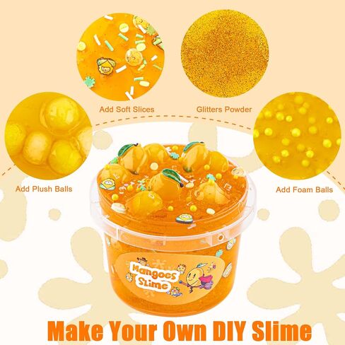 pepape Big Slime Kit, Orange Mango Clear Slime Bucket, Glimmer Crunchy Slime Include 8 Packs of Slime Add-ins, Party Favors for Kids, Stress Relief Toy for Girls and Boys Ages 8-12 in Saudi Arabia