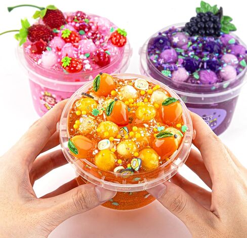 pepape Big Slime Kit, Orange Mango Clear Slime Bucket, Glimmer Crunchy Slime Include 8 Packs of Slime Add-ins, Party Favors for Kids, Stress Relief Toy for Girls and Boys Ages 8-12 in Saudi Arabia