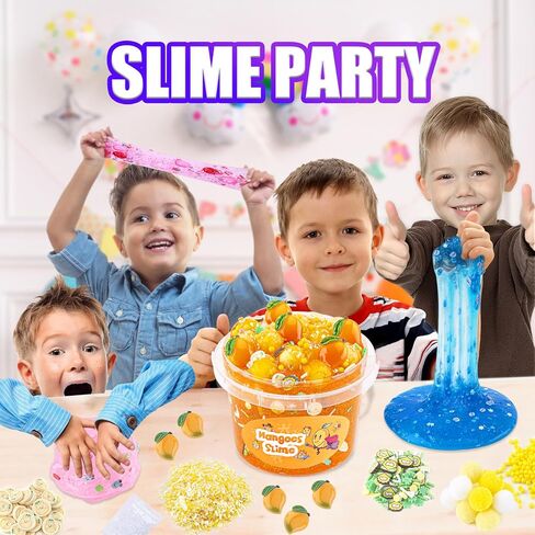 pepape Big Slime Kit, Orange Mango Clear Slime Bucket, Glimmer Crunchy Slime Include 8 Packs of Slime Add-ins, Party Favors for Kids, Stress Relief Toy for Girls and Boys Ages 8-12 in Saudi Arabia