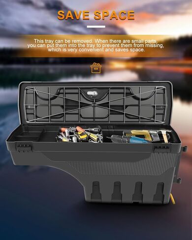 صندوق تخزين سرير الشاحنة من جانب الركاب الأيمن من ROADFAR بديل لفورد لـ F-250 Super Duty لـ F-350 Super Duty Ford لـ F-450 Super Duty 1999-2016 صندوق أدوات سرير الشاحنة بغطاء قابل للقفل بكلمة مرور باللون الأسود in Saudi Arabia