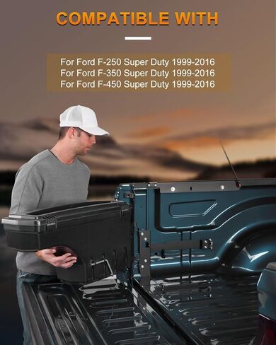 صندوق تخزين سرير الشاحنة من جانب الركاب الأيمن من ROADFAR بديل لفورد لـ F-250 Super Duty لـ F-350 Super Duty Ford لـ F-450 Super Duty 1999-2016 صندوق أدوات سرير الشاحنة بغطاء قابل للقفل بكلمة مرور باللون الأسود in Saudi Arabia