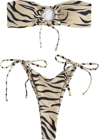 WDIRARA Women's 2 Piece Bikini Sets Zebra Stripe All Over Printed Tie Side Sleeveless Beach Swimsuits in Saudi Arabia