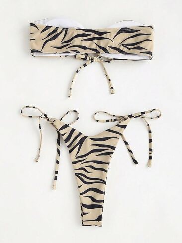 WDIRARA Women's 2 Piece Bikini Sets Zebra Stripe All Over Printed Tie Side Sleeveless Beach Swimsuits in Saudi Arabia