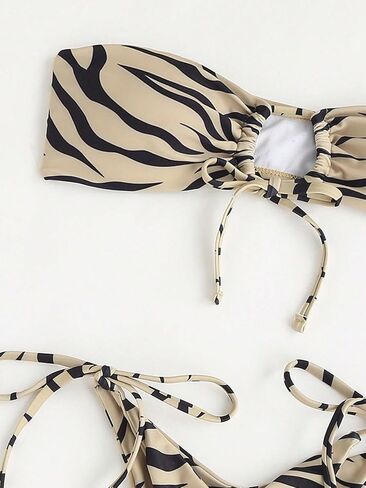 WDIRARA Women's 2 Piece Bikini Sets Zebra Stripe All Over Printed Tie Side Sleeveless Beach Swimsuits in Saudi Arabia