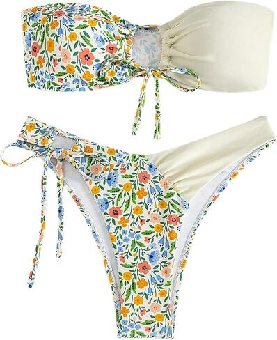 WDIRARA Women's 2 Piece Bikini Sets Zebra Stripe All Over Printed Tie Side Sleeveless Beach Swimsuits in Saudi Arabia