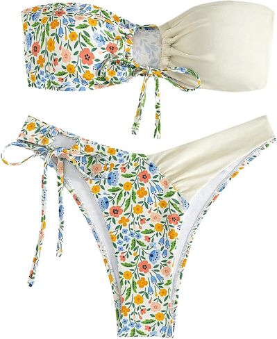 WDIRARA Women's 2 Piece Bikini Sets Zebra Stripe All Over Printed Tie Side Sleeveless Beach Swimsuits in Saudi Arabia
