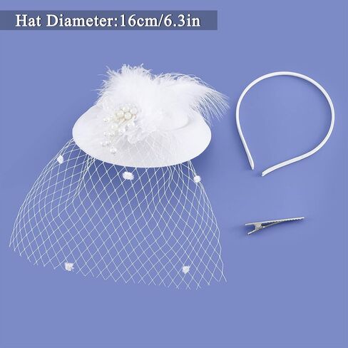 Bohend Fascinator Hat Flower Feather Veil Vintage Derby Hat Tea Party Wedding Hair Accessories with Pearl for Women and Girls in Saudi Arabia