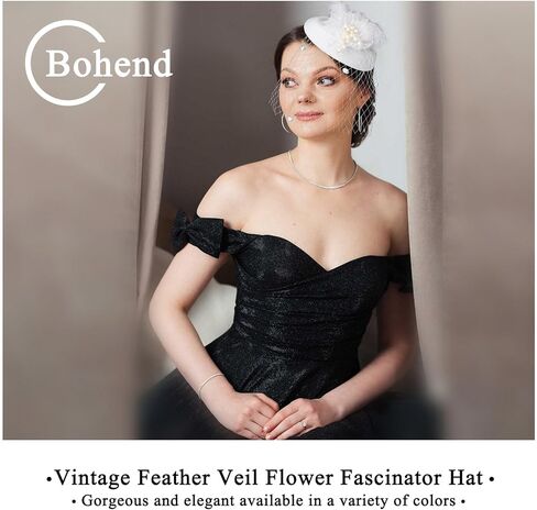 Bohend Fascinator Hat Flower Feather Veil Vintage Derby Hat Tea Party Wedding Hair Accessories with Pearl for Women and Girls in Saudi Arabia