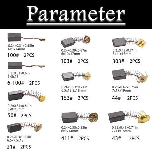 20 قطعة 10 أحجام مختلفة من فرش الكربون للمحرك الكهربائي، مجموعة فرش الكربون للمحرك لاستبدال أدوات الإصلاح الكهربائية Q-035-BOX in Kuwait