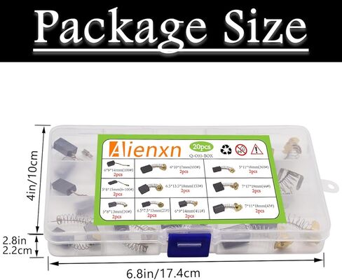 20 قطعة 10 أحجام مختلفة من فرش الكربون للمحرك الكهربائي، مجموعة فرش الكربون للمحرك لاستبدال أدوات الإصلاح الكهربائية Q-035-BOX in Kuwait