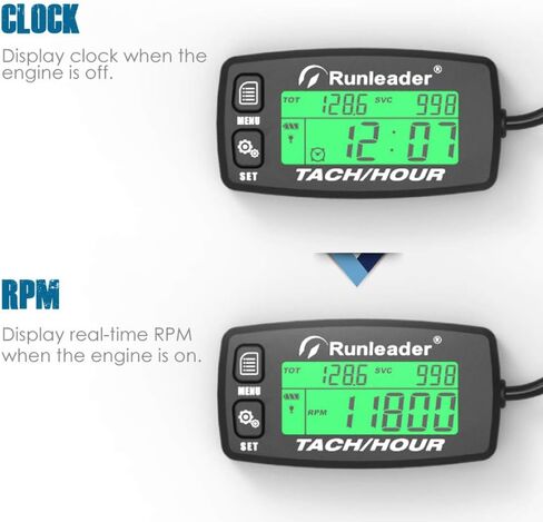 Inductive Tachometer Gauge Alert RPM Engine Hour Meter Boat Maintenance Reminder Backlit Digital Resettable Tacho Hour Meters for Motorcycle Marine Glider ATV Snow Blower (Black) in Kuwait