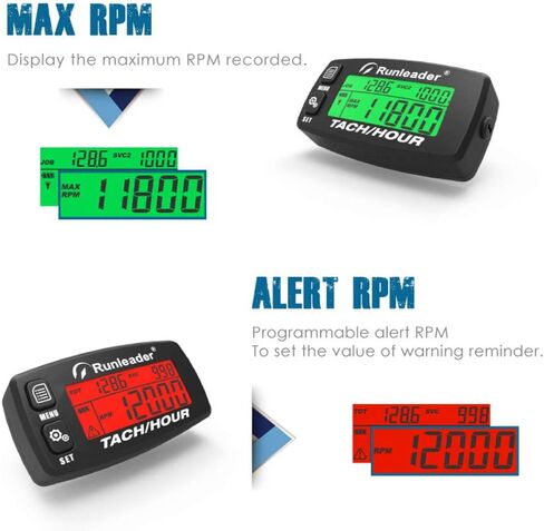 Inductive Tachometer Gauge Alert RPM Engine Hour Meter Boat Maintenance Reminder Backlit Digital Resettable Tacho Hour Meters for Motorcycle Marine Glider ATV Snow Blower (Black) in Kuwait