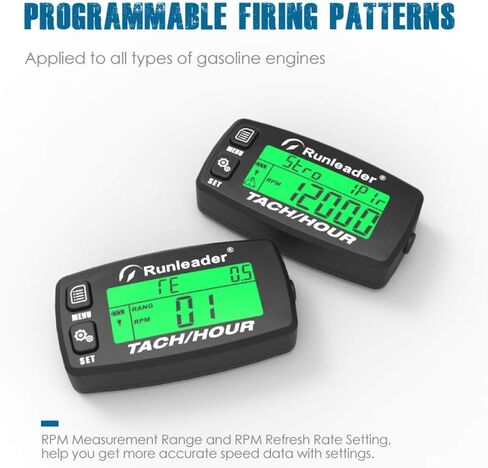 Inductive Tachometer Gauge Alert RPM Engine Hour Meter Boat Maintenance Reminder Backlit Digital Resettable Tacho Hour Meters for Motorcycle Marine Glider ATV Snow Blower (Black) in Kuwait