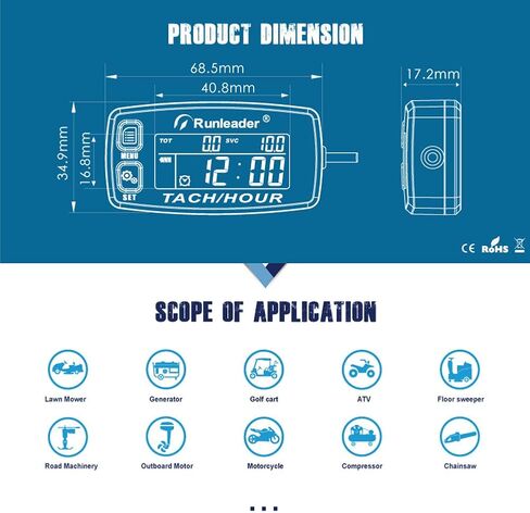Inductive Tachometer Gauge Alert RPM Engine Hour Meter Boat Maintenance Reminder Backlit Digital Resettable Tacho Hour Meters for Motorcycle Marine Glider ATV Snow Blower (Black) in Kuwait