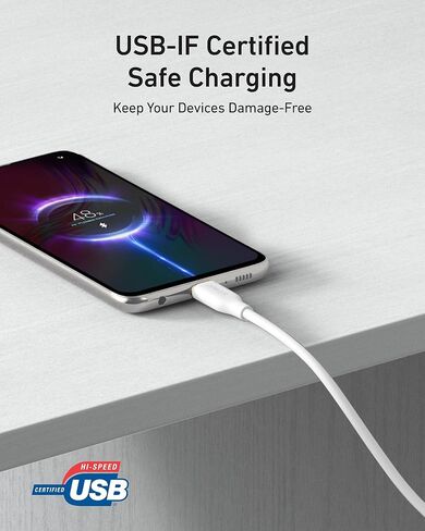 كابل Anker Neat، كابل USB A إلى USB C (6 أقدام، 2 حزمة)، شاحن Car Carplay من النوع C، لهاتف iPhone 15، Samsung Galaxy S23 / S22، Note20 / 10 Series، HTC، والمزيد (يتضمن منظم السلك، أسود منتصف الليل) in Kuwait