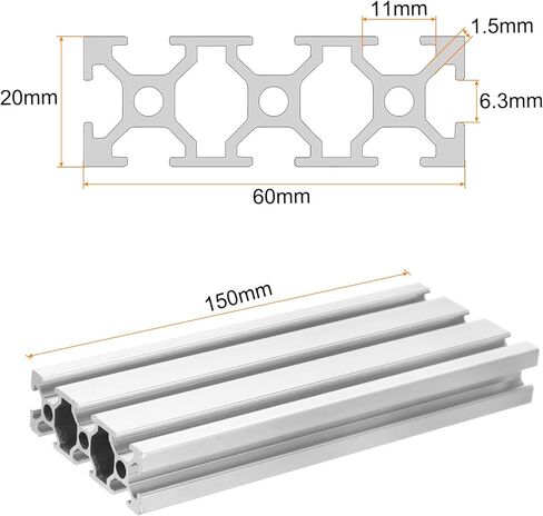 uxcell T Slot 2060 Aluminum Extrusion Profile European Standard 150mm x 60mm Linear Rail Extrusion Frame for 3D Printer, CNC, DIY (Silver Tone) in Kuwait