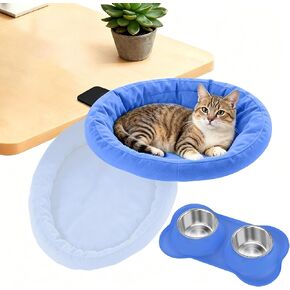 Pawaboo Cat Desk Bed, Sunken Cats Hammock with Steel Clamp Hold up to 40lbs, One-click Foldable Cat Side Table Beds with Soft Plush, Reversible & Washable Hanging Cats Bed for Game Office Home Desktop in Saudi Arabia
