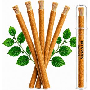Miswak Sticks for Teeth Pack of 12 with Holder - 100% Natural Salvadora Persica Miswak Sticks - Traditional Oral Care Chewing Sticks - Vacuum Sealed in Saudi Arabia