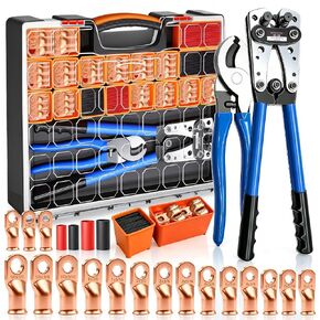 mankk Heavy Duty Copper Wire Lugs Crimping Tool Kit with 230PCS Battery Cable Lug,Cable Cutter & Heat Shrink Tubing, AWG 8-1/0 Electrical Wire Terminals Set for Automotive Marine Truck Wiring in Kuwait