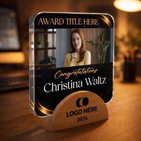 6.8" Personalized Glass Plaque for Awards and Trophies, Custom Award Plaque for Employee of the Month, Retirement, Leadership and Appreciation Gifts, Crystal Trophy with Wooden Base, Design 3 in Saudi Arabia