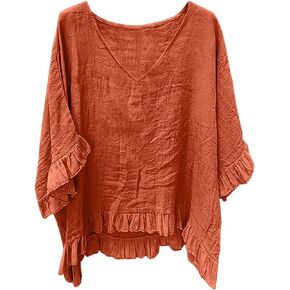 Women Summer Tops 3/4 Sleeve V Neck Shirts Plus Size Top Ruffle Gauze Blouse Vacation Outfits Spring Fashion Clothes in Kuwait