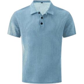 Breeze Shirts for Men Capri Summer Casual Quick Dry Texture Stretchy T-Shirts Short Sleeve Butotn Down Plus Size Top in Kuwait