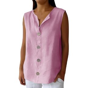 Summer Shirts for Women Cotton Dressy Casual Sleeveless Gauze Blouses Spring Fashion Beach Fitted Vacation Clothing in Kuwait