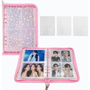 حامل بطاقات الصور A5 Kpop مع 50 ورقة بأكمام مزدوجة الجوانب لألبوم الصور بولارويد Instax الصغير، كتاب بسحاب، لعبة تجارية، حافظة بطاقات البيسبول الرياضية، 6 حلقات و4 جيوب (وردي) in Kuwait