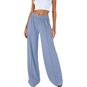HGps8w Wide Leg Sweatpants for Women Versatile Elastic Waist Loose Outdoor Beach Dress Pants with Pockets in Kuwait
